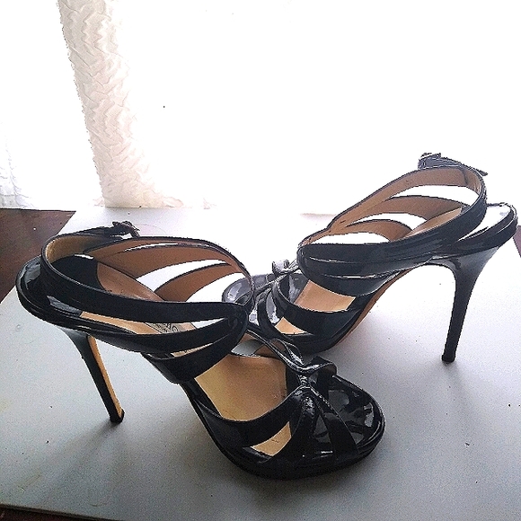 JIMMY CHOO 39 ALL LEATHER PATENT LEATHER PLATFORM SANDAL CAGED STILETTO HEELS - Picture 11 of 11